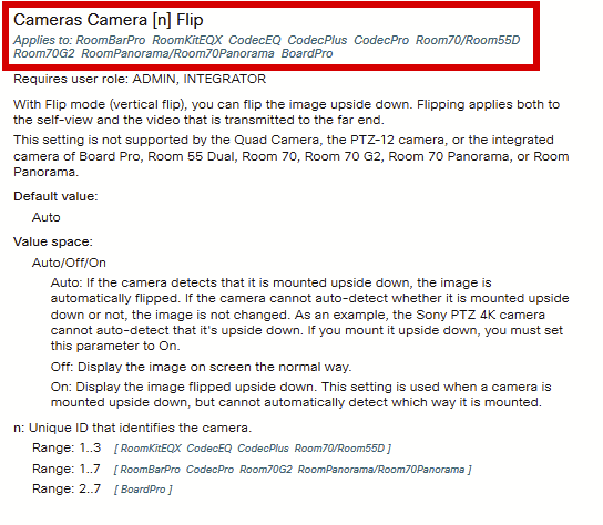 Cameras Camera [n] Flip feature description in the Administration Guide