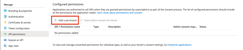 Azure - Add API Permissions