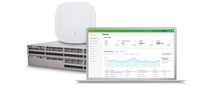 Cisco Catalyst 9000 access point and Cisco Catalyst 9000 switch with Cisco Meraki dashboard