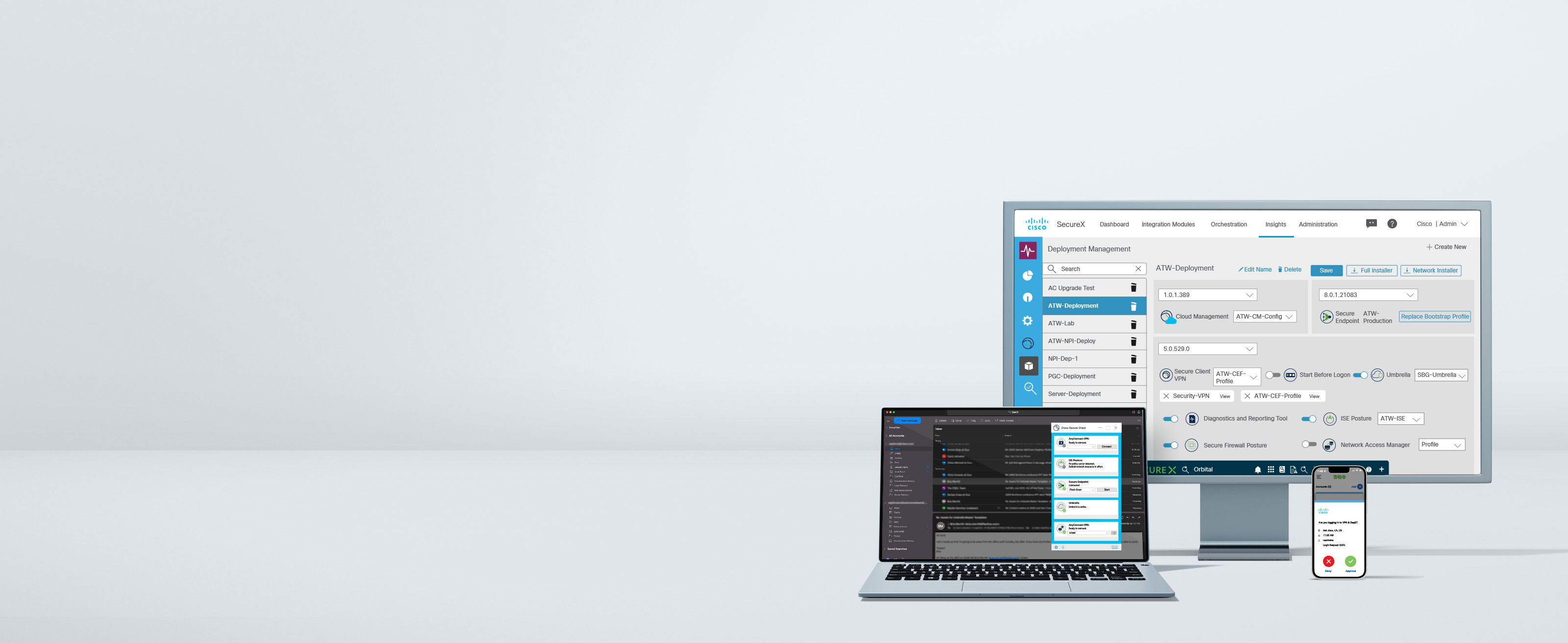 SecureX dashboard showing security controls for managing multiple endpoints