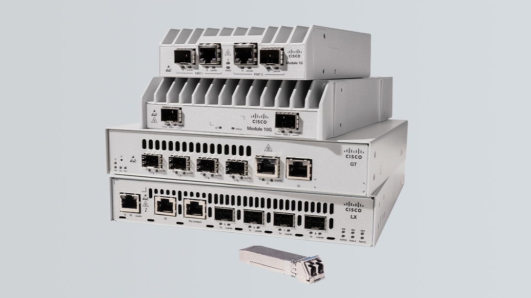 A stack of Cisco Provider Connectivity Assurance sensors, including Assurance Sensor F25, F100, and SFP.